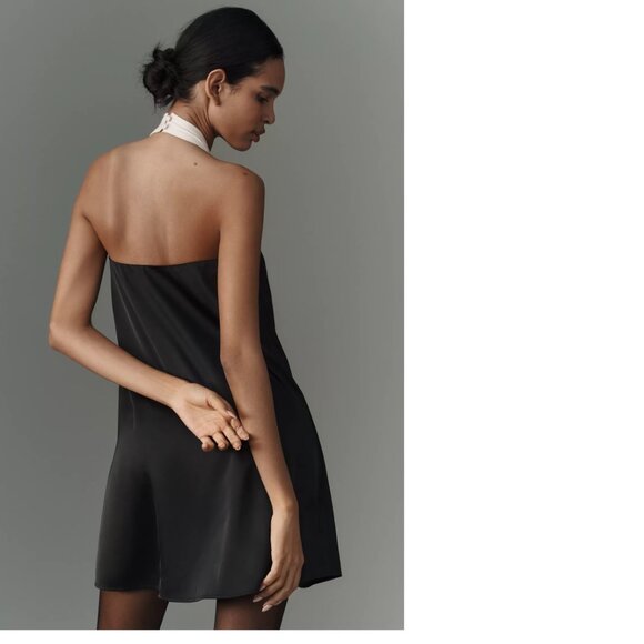 Anthropologie Flat White Tie Halter Mini Dress SIZE M  black color new nwt - Picture 4 of 8